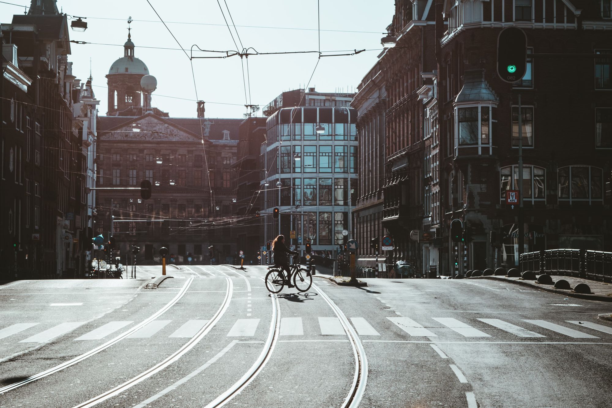 Empty Amsterdisco streets during the COVID-19 pandemic.