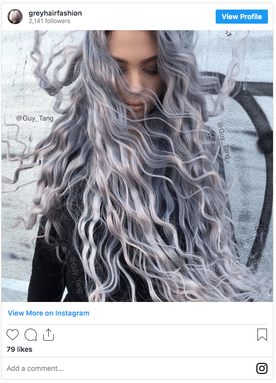 young women with with gray locks instagram post